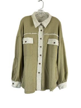 (big Bag)  POL Two Tone Shacket Sage Cream Raw Seams S Oversized
